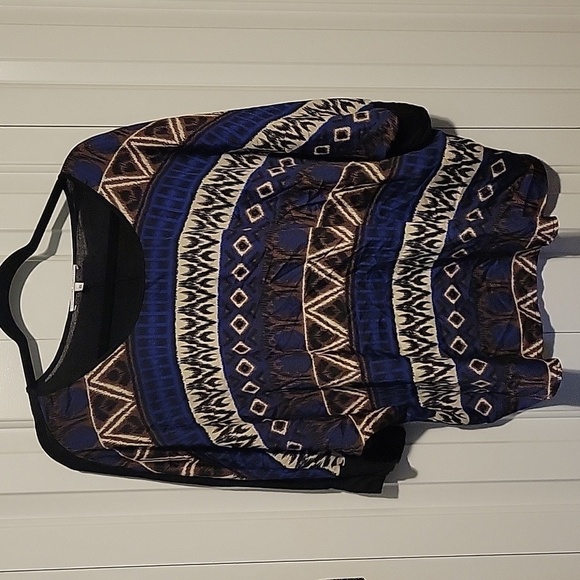 Collective Concepts Black & Blue Geometric Blouse preowned 2x - Picture 1 of 5